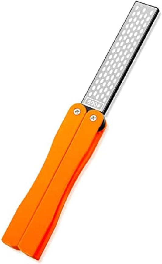 Diamond Knife sharpener Pocket Sharpening Stone #400/600 Double Sides Folding Portable Orange - 1pcs