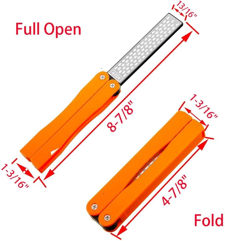Diamond Knife sharpener Pocket Sharpening Stone #400/600 Double Sides Folding Portable Orange - 1pcs