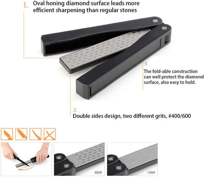 Diamond Knife sharpener Pocket Sharpening Stone #400/600 Double Sides Folding Portable Orange - 1pcs