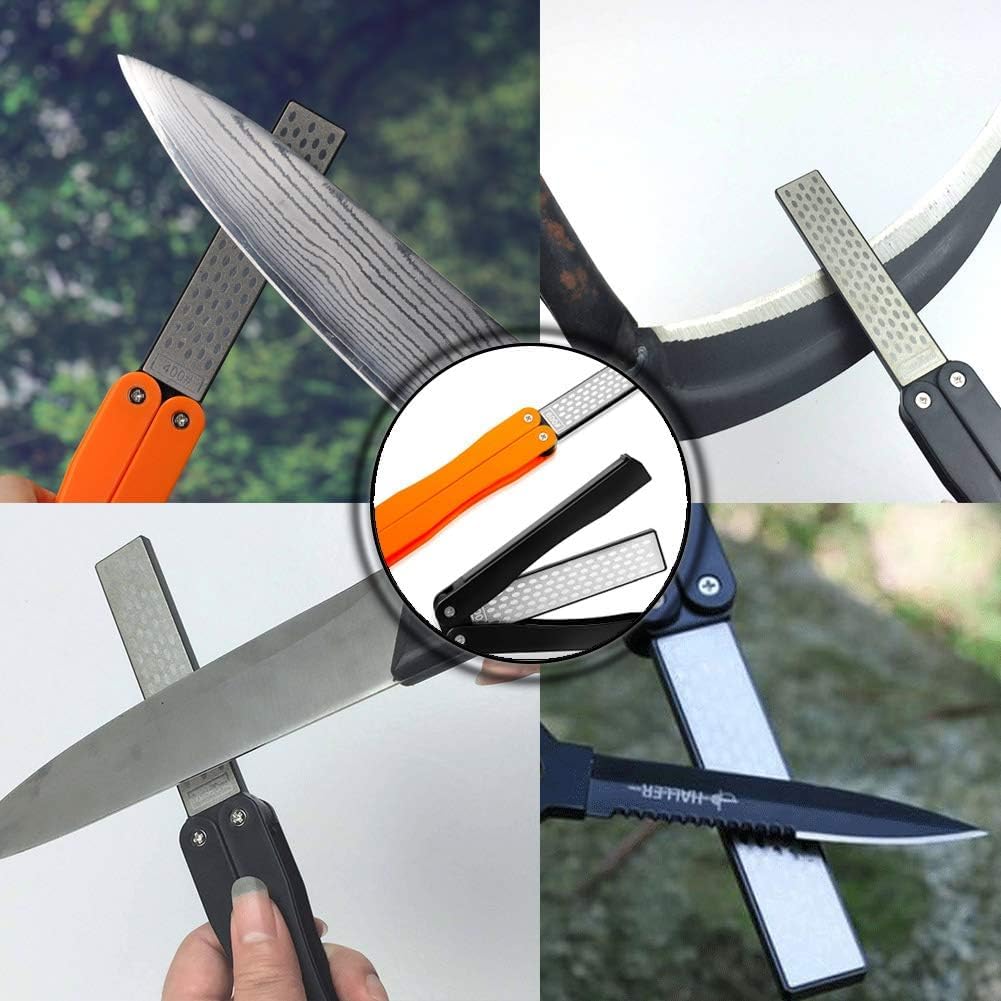 Diamond Knife sharpener Pocket Sharpening Stone #400/600 Double Sides Folding Portable Orange - 1pcs
