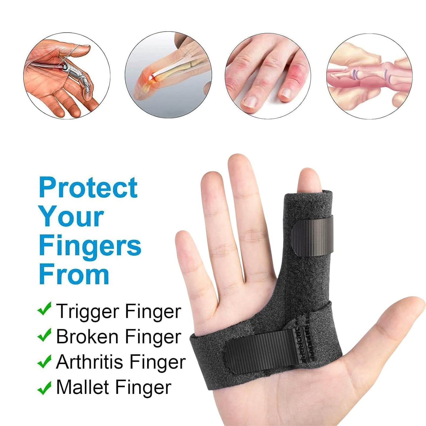 Finger Brace, Trigger Finger Splint for Index Middle Ring Pinky Finger Arthritis Pain, Tendon Injury, Broken Mallet Finger Stabilizer Supports for Dislocated Knuckle Immobilizer Wrap,Black