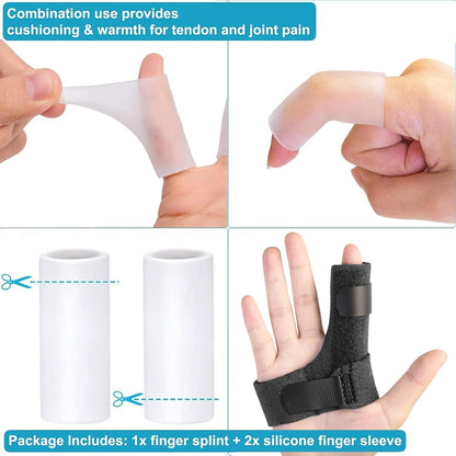 Finger Brace, Trigger Finger Splint for Index Middle Ring Pinky Finger Arthritis Pain, Tendon Injury, Broken Mallet Finger Stabilizer Supports for Dislocated Knuckle Immobilizer Wrap,Black