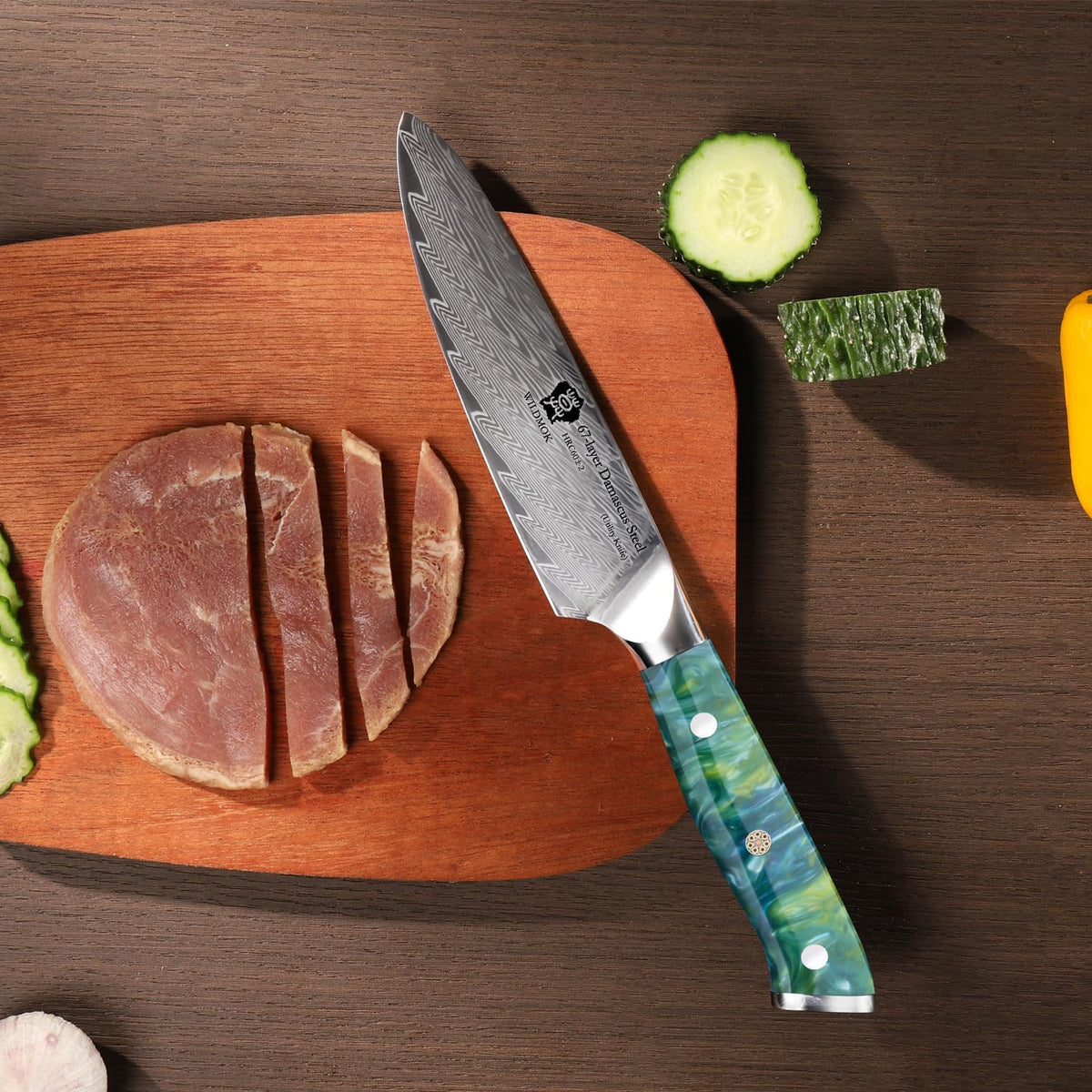 Japanese Damascus Steel Utility Knife, Multipurpose Super Sharp, Slicing, Mincing, Chopping, Peeling, Dicing