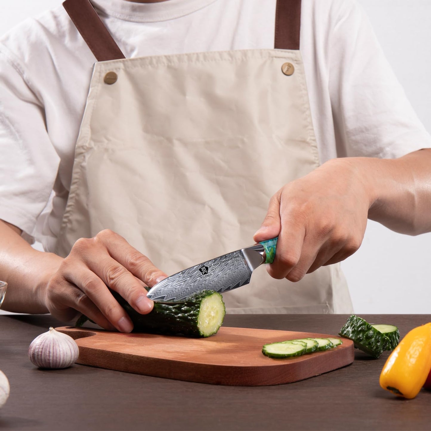 Japanese Damascus Steel Utility Knife, Multipurpose Super Sharp, Slicing, Mincing, Chopping, Peeling, Dicing