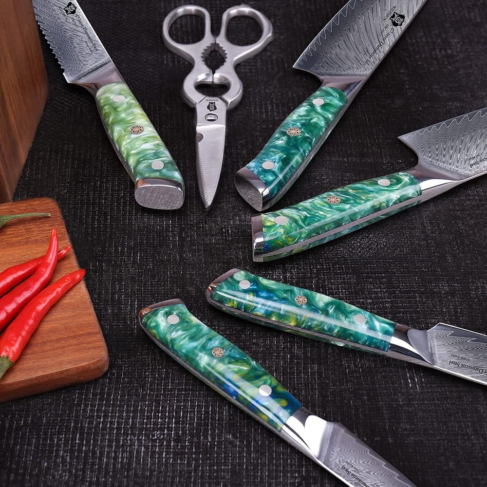 Japanese Damascus Steel Utility Knife, Multipurpose Super Sharp, Slicing, Mincing, Chopping, Peeling, Dicing