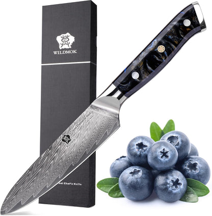 Japanese Damascus Steel Utility Knife, Multipurpose Super Sharp, Slicing, Mincing, Chopping, Peeling, Dicing