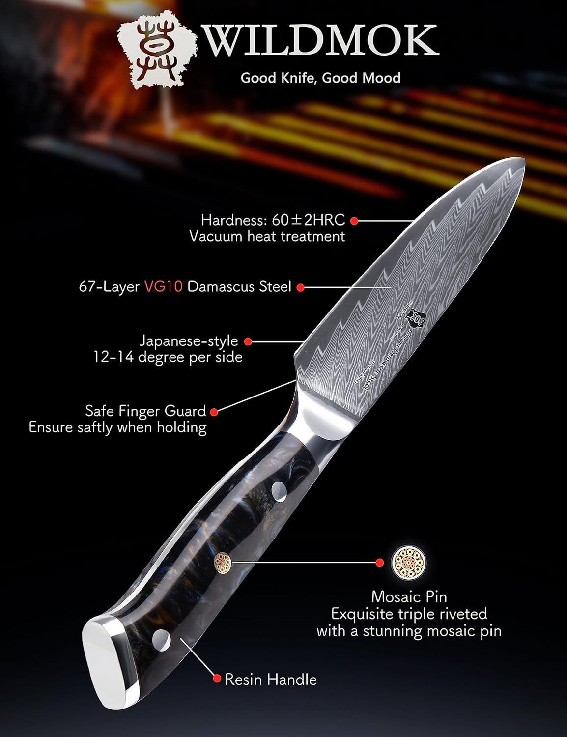 Japanese Damascus Steel Utility Knife, Multipurpose Super Sharp, Slicing, Mincing, Chopping, Peeling, Dicing