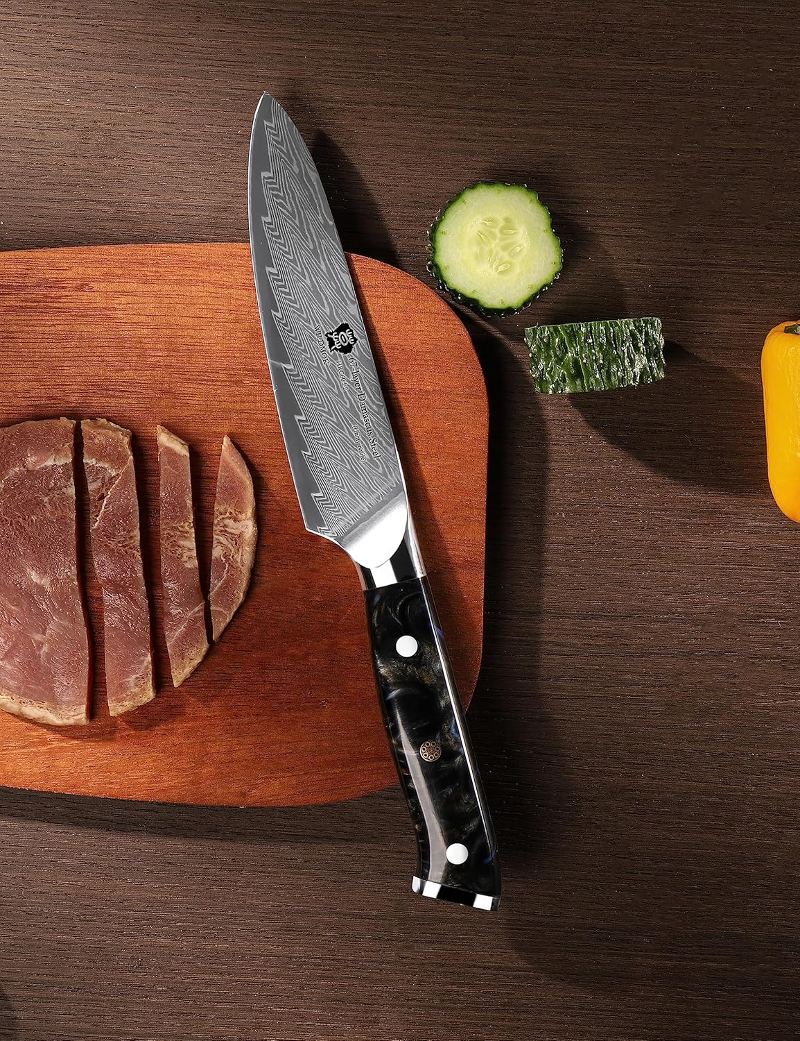 Japanese Damascus Steel Utility Knife, Multipurpose Super Sharp, Slicing, Mincing, Chopping, Peeling, Dicing