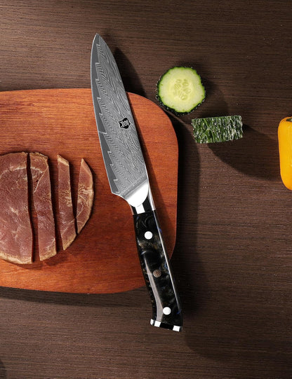 Japanese Damascus Steel Utility Knife, Multipurpose Super Sharp, Slicing, Mincing, Chopping, Peeling, Dicing