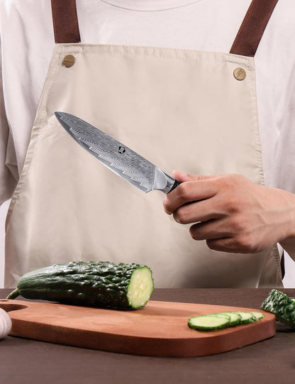 Japanese Damascus Steel Utility Knife, Multipurpose Super Sharp, Slicing, Mincing, Chopping, Peeling, Dicing
