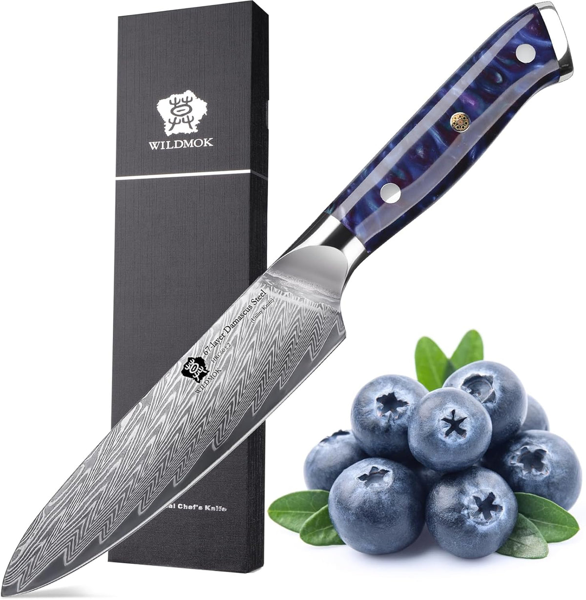 Japanese Damascus Steel Utility Knife, Multipurpose Super Sharp, Slicing, Mincing, Chopping, Peeling, Dicing