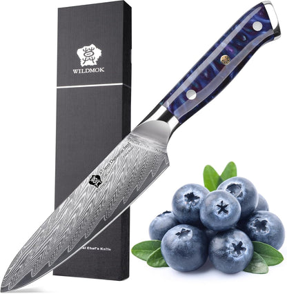 Japanese Damascus Steel Utility Knife, Multipurpose Super Sharp, Slicing, Mincing, Chopping, Peeling, Dicing