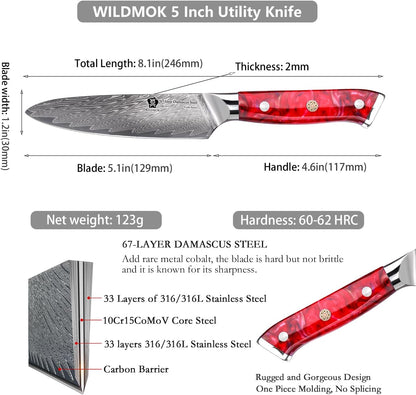 Japanese Damascus Steel Utility Knife, Multipurpose Super Sharp, Slicing, Mincing, Chopping, Peeling, Dicing