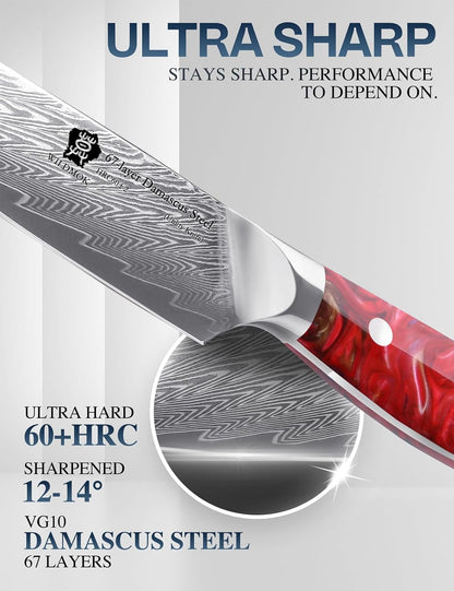 Japanese Damascus Steel Utility Knife, Multipurpose Super Sharp, Slicing, Mincing, Chopping, Peeling, Dicing