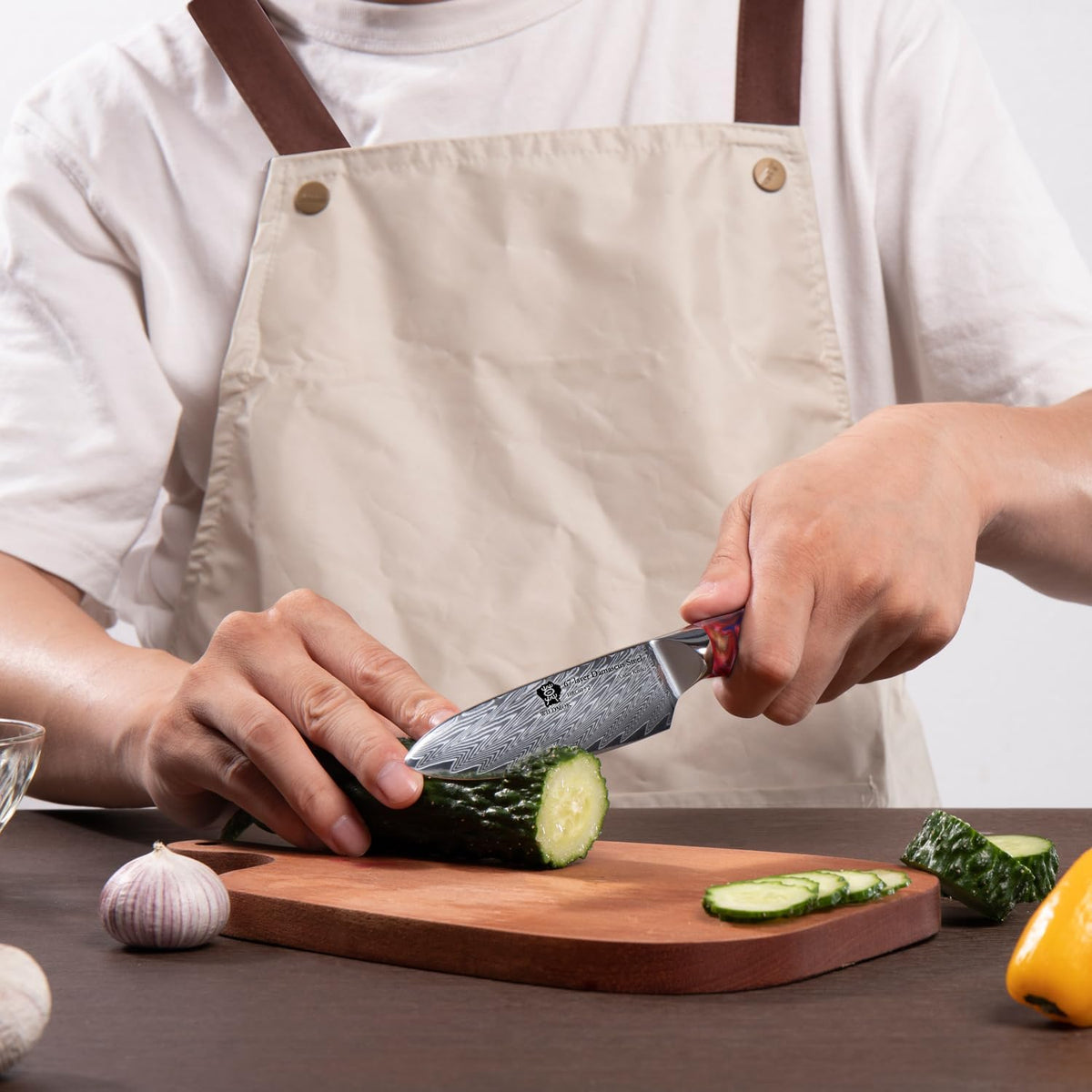 Japanese Damascus Steel Utility Knife, Multipurpose Super Sharp, Slicing, Mincing, Chopping, Peeling, Dicing