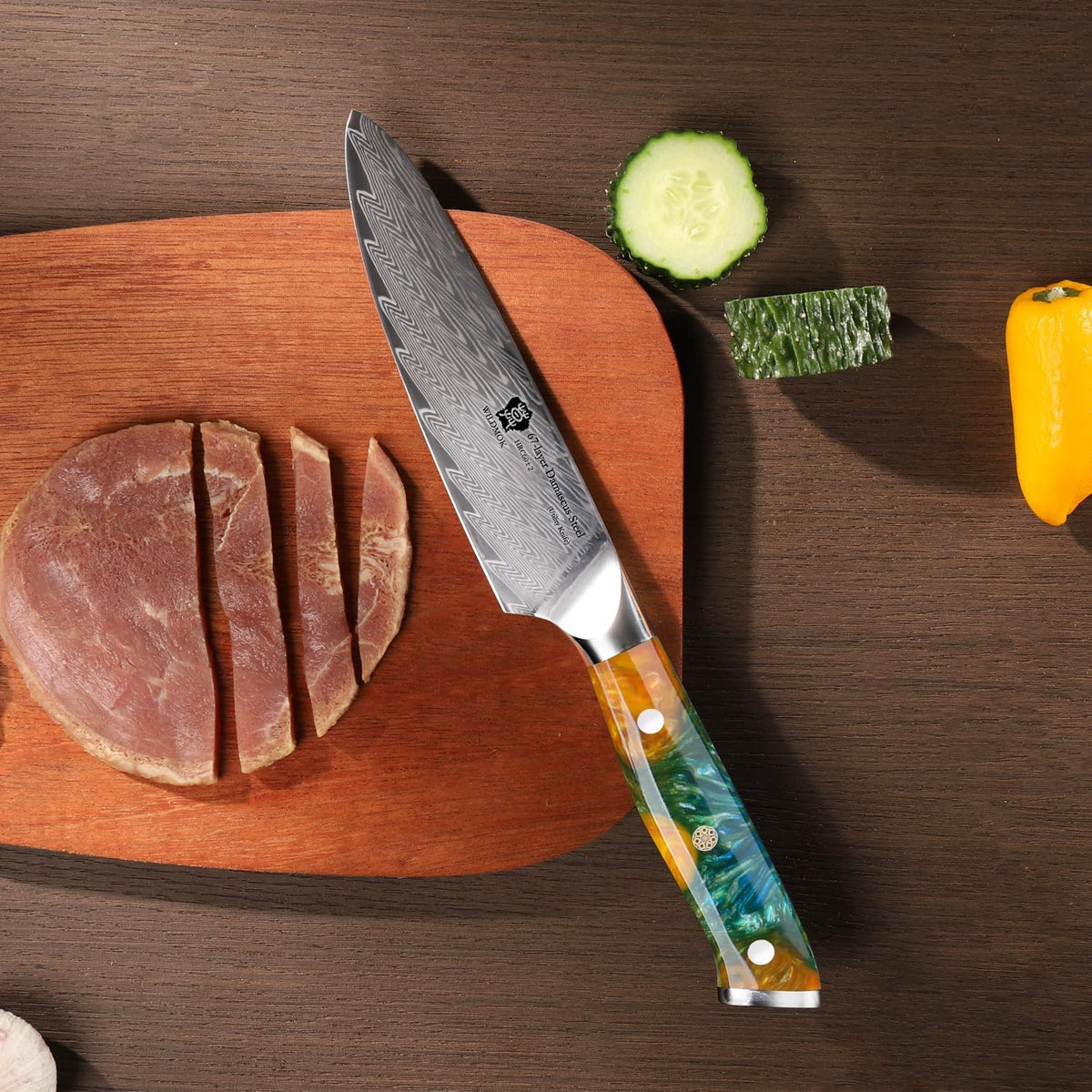 Japanese Damascus Steel Utility Knife, Multipurpose Super Sharp, Slicing, Mincing, Chopping, Peeling, Dicing