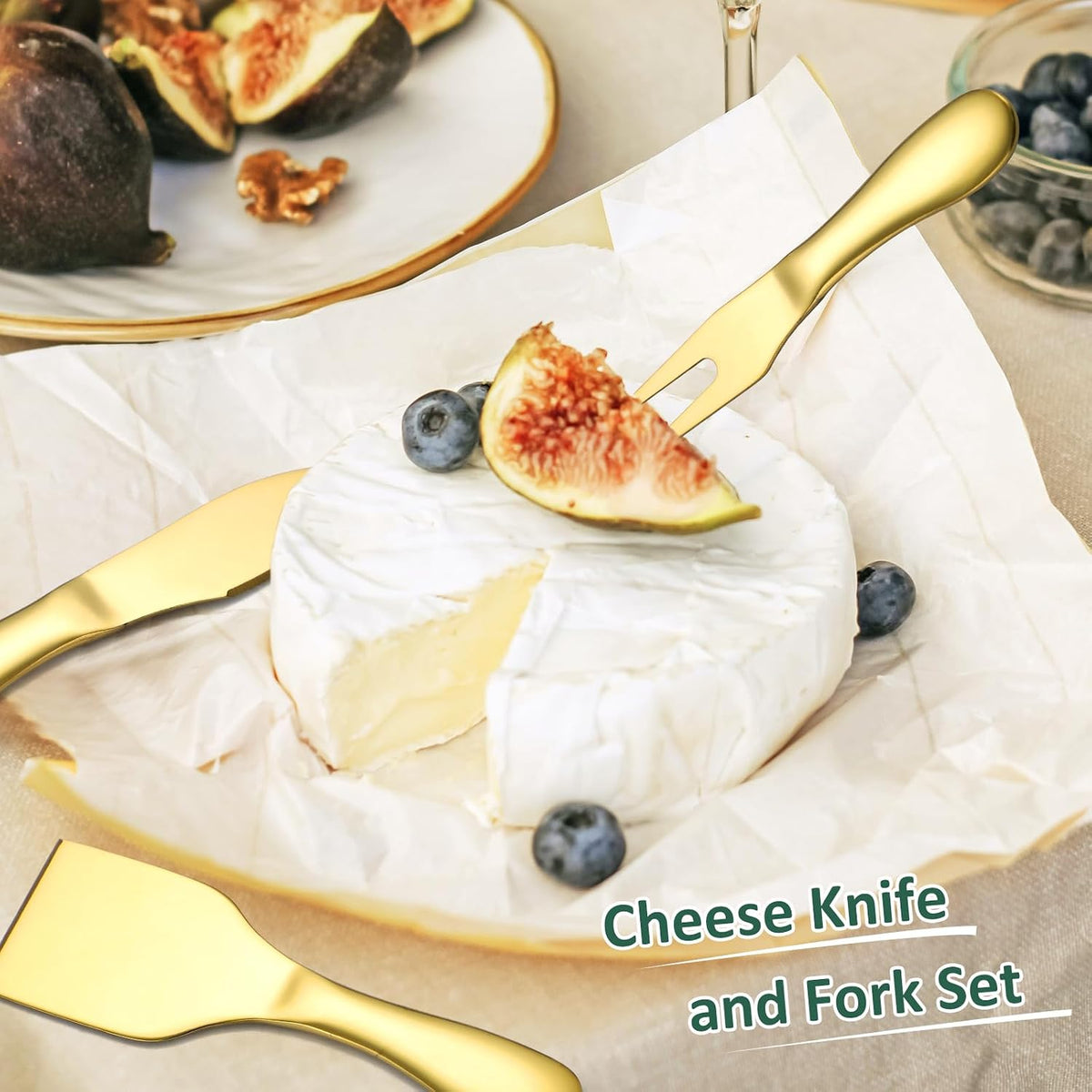 Premium Stainless Steel Gold Cheese Tool Set - 12 Piece Cheese Knife & Cheese Markers Gifts Set - Cut, Butter Spreader Slicer Mini Serving Tongs,Birthday Wedding Christmas All Your Favorite Cheeses