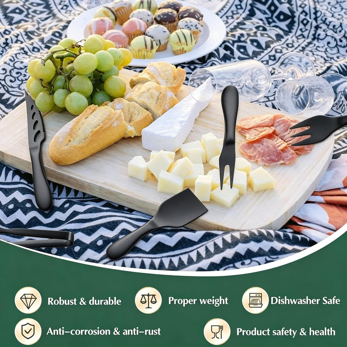 Premium Stainless Steel Gold Cheese Tool Set - 12 Piece Cheese Knife & Cheese Markers Gifts Set - Cut, Butter Spreader Slicer Mini Serving Tongs,Birthday Wedding Christmas All Your Favorite Cheeses