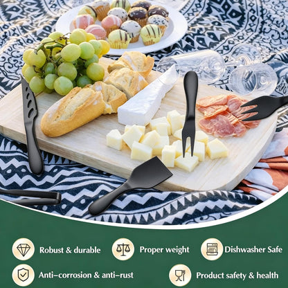 Premium Stainless Steel Gold Cheese Tool Set - 12 Piece Cheese Knife & Cheese Markers Gifts Set - Cut, Butter Spreader Slicer Mini Serving Tongs,Birthday Wedding Christmas All Your Favorite Cheeses