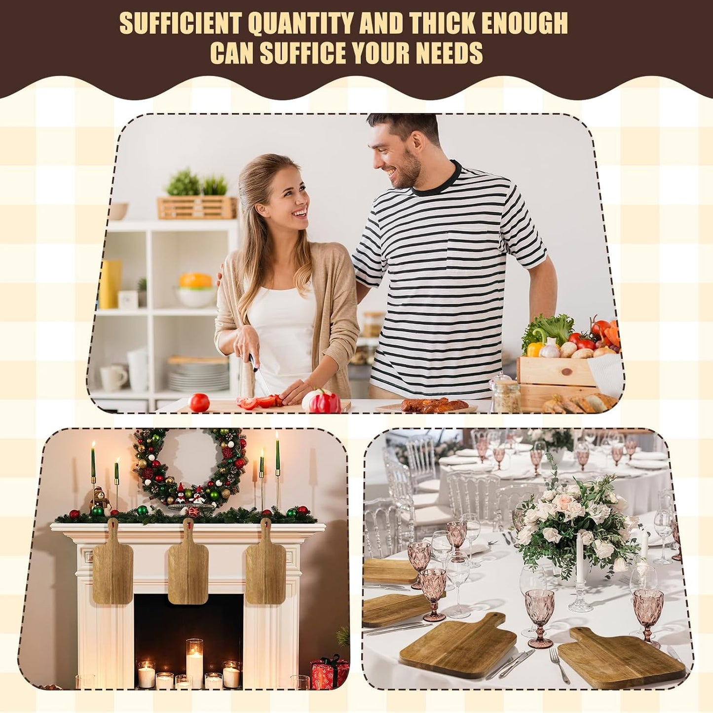 6 Pcs Thicken Cutting Board Bulk Wood Board for Chopping Serving Charcuterie Material for Laser Engraving Mother' Day Wedding Housewarming Gift(Acacia)