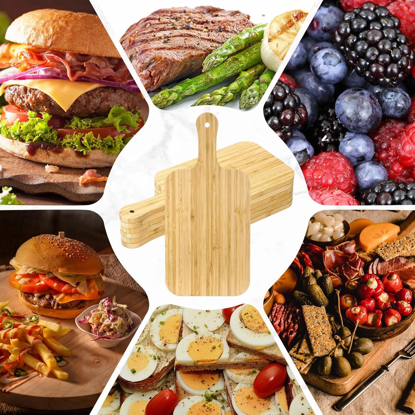 6 Pcs Thicken Cutting Board Bulk Wood Board for Chopping Serving Charcuterie Material for Laser Engraving Mother' Day Wedding Housewarming Gift(Acacia)