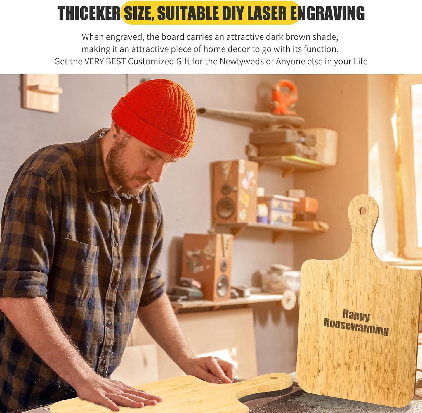 6 Pcs Thicken Cutting Board Bulk Wood Board for Chopping Serving Charcuterie Material for Laser Engraving Mother' Day Wedding Housewarming Gift(Acacia)