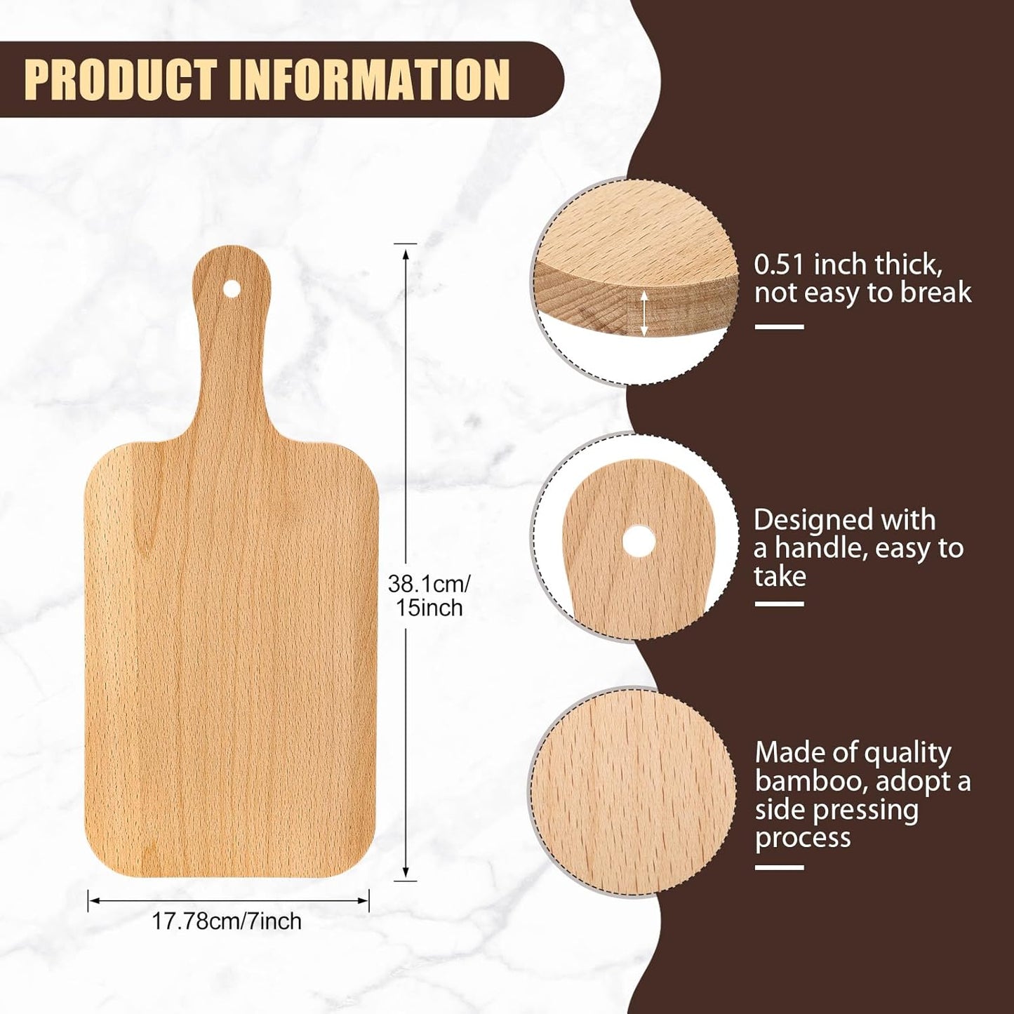 6 Pcs Thicken Cutting Board Bulk Wood Board for Chopping Serving Charcuterie Material for Laser Engraving Mother' Day Wedding Housewarming Gift(Acacia)