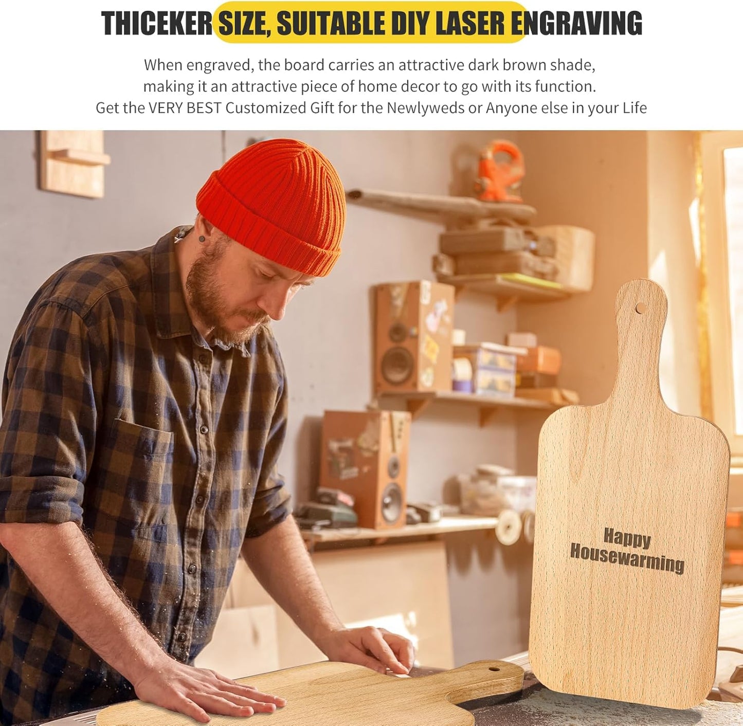 6 Pcs Thicken Cutting Board Bulk Wood Board for Chopping Serving Charcuterie Material for Laser Engraving Mother' Day Wedding Housewarming Gift(Acacia)