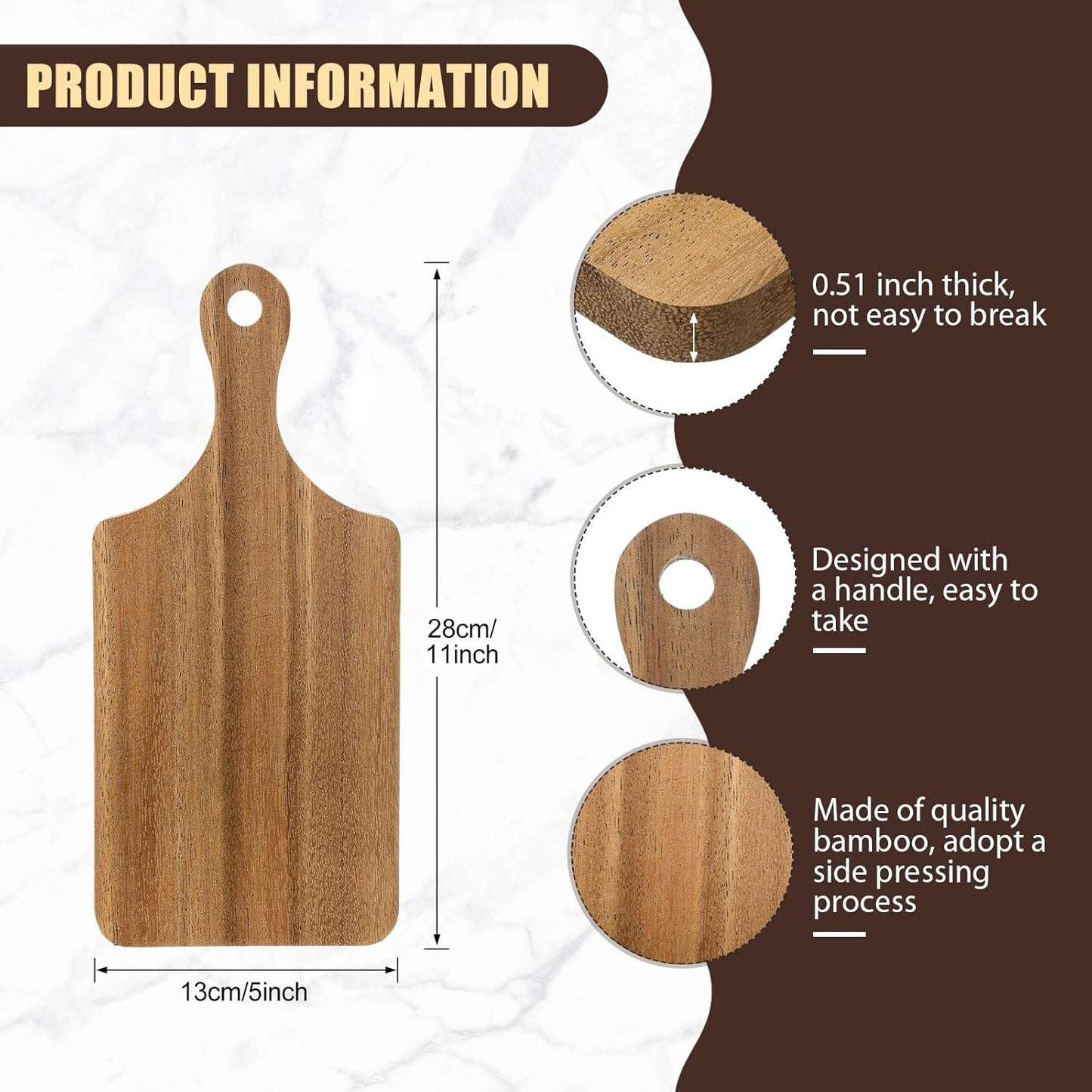 6 Pcs Thicken Cutting Board Bulk Wood Board for Chopping Serving Charcuterie Material for Laser Engraving Mother' Day Wedding Housewarming Gift(Acacia)