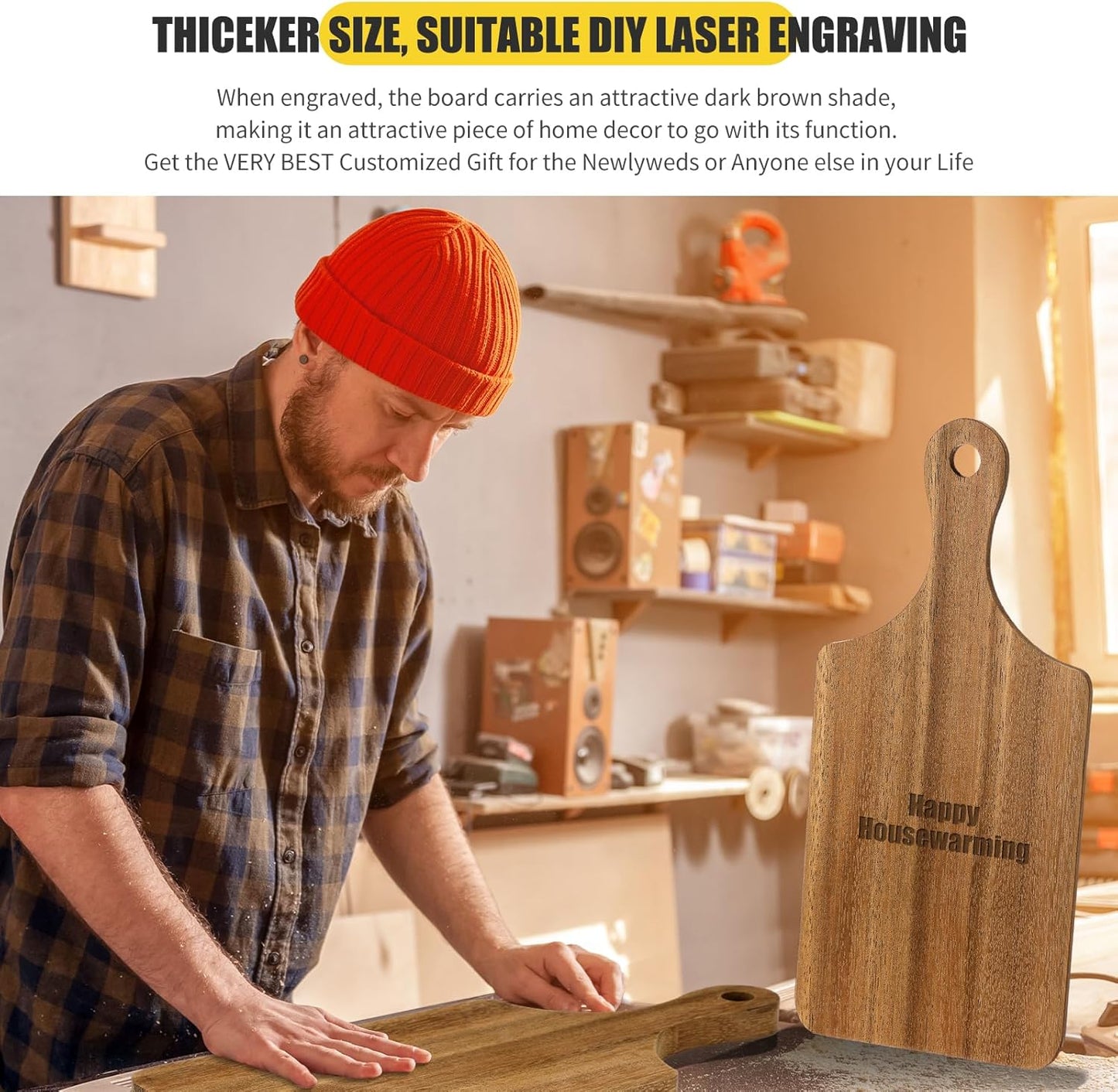 6 Pcs Thicken Cutting Board Bulk Wood Board for Chopping Serving Charcuterie Material for Laser Engraving Mother' Day Wedding Housewarming Gift(Acacia)