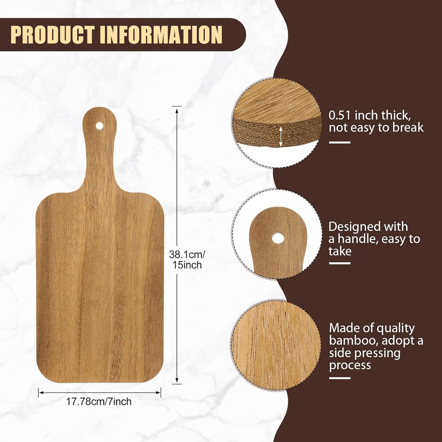 6 Pcs Thicken Cutting Board Bulk Wood Board for Chopping Serving Charcuterie Material for Laser Engraving Mother' Day Wedding Housewarming Gift(Acacia)