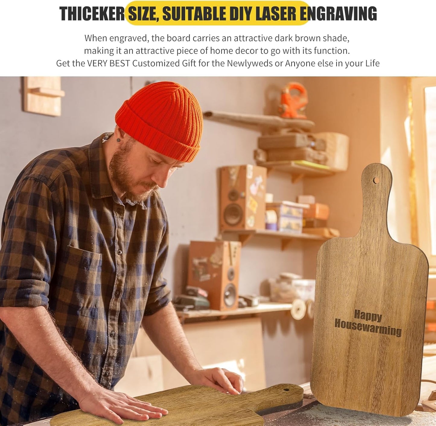 6 Pcs Thicken Cutting Board Bulk Wood Board for Chopping Serving Charcuterie Material for Laser Engraving Mother' Day Wedding Housewarming Gift(Acacia)