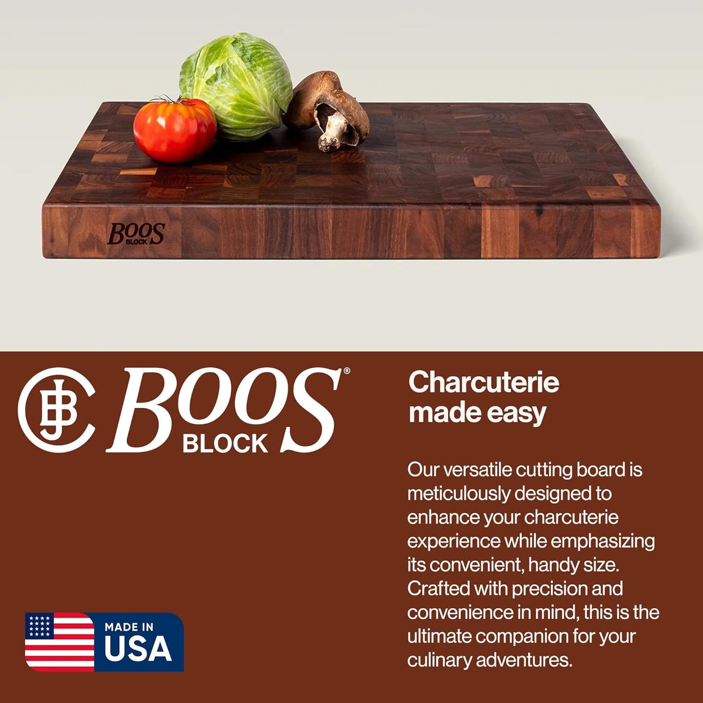 CCB Series Rectangular Wooden Walnut Cutting Board 18”x12” – 1.75” Thick, 12-lb Reversible Butcher Block with End-Grain & Finger Grips – Made in the USA