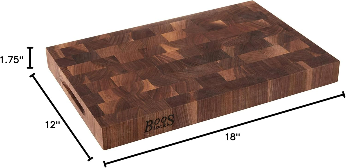 CCB Series Rectangular Wooden Walnut Cutting Board 18”x12” – 1.75” Thick, 12-lb Reversible Butcher Block with End-Grain & Finger Grips – Made in the USA