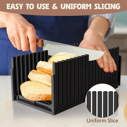 Bread Slicer for Homemade Bread,Adjustable Thickness Slicing Guide,Foldable Portable Bread Cutter Suitability for Homemade Breads, Bagel,Cakes-Kitchen Gadget,Baking Tool &Gift for Mother Father(white)