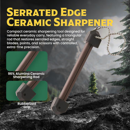 Tri-Seps Diamond Serration Edge & Point Sharpener, 4.38" Handheld Sharpening Rod with Angle Guide, For Serrated and Plain Edge Knives, Scissors, and Pointed Tools, Portable Pocket Design