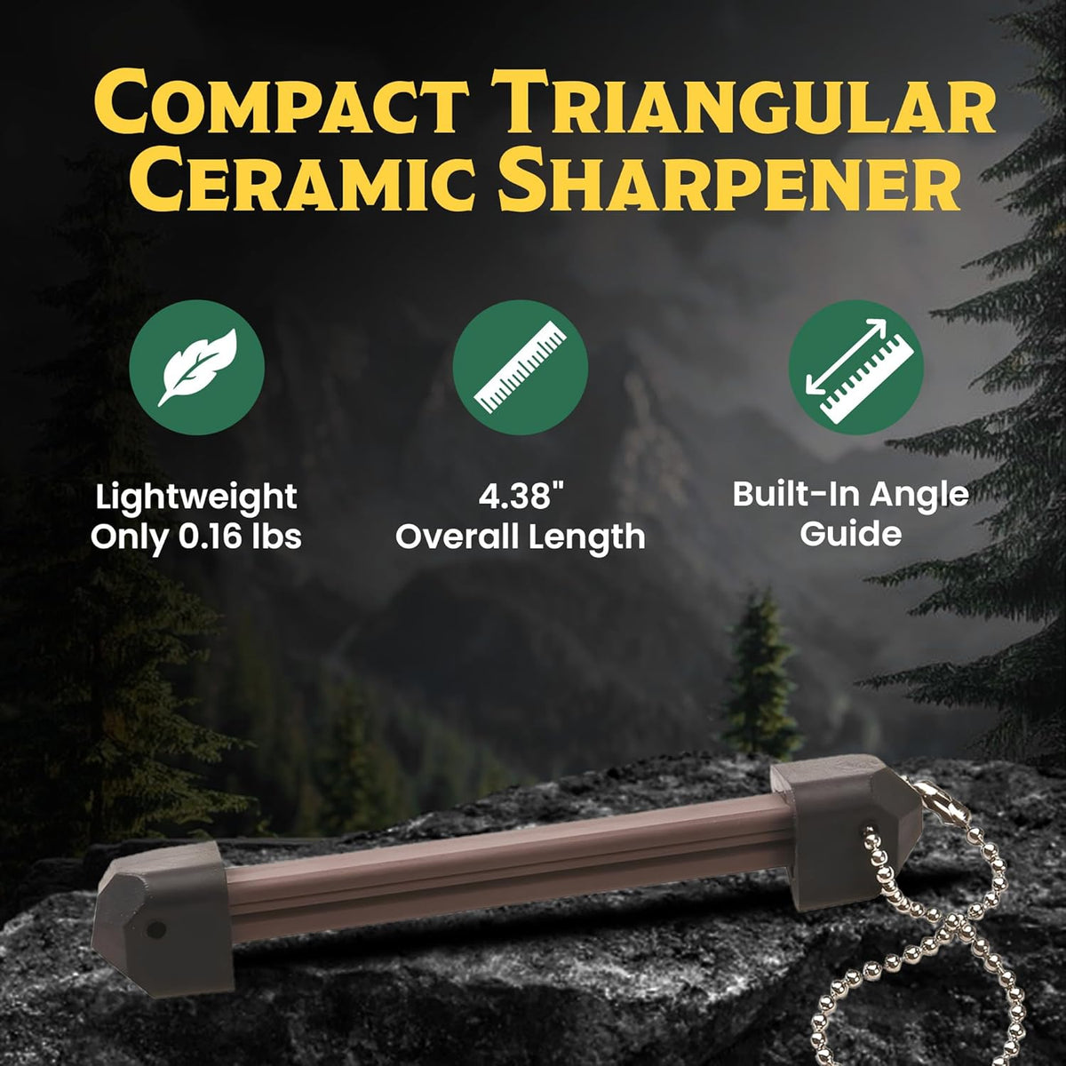 Tri-Seps Diamond Serration Edge & Point Sharpener, 4.38" Handheld Sharpening Rod with Angle Guide, For Serrated and Plain Edge Knives, Scissors, and Pointed Tools, Portable Pocket Design