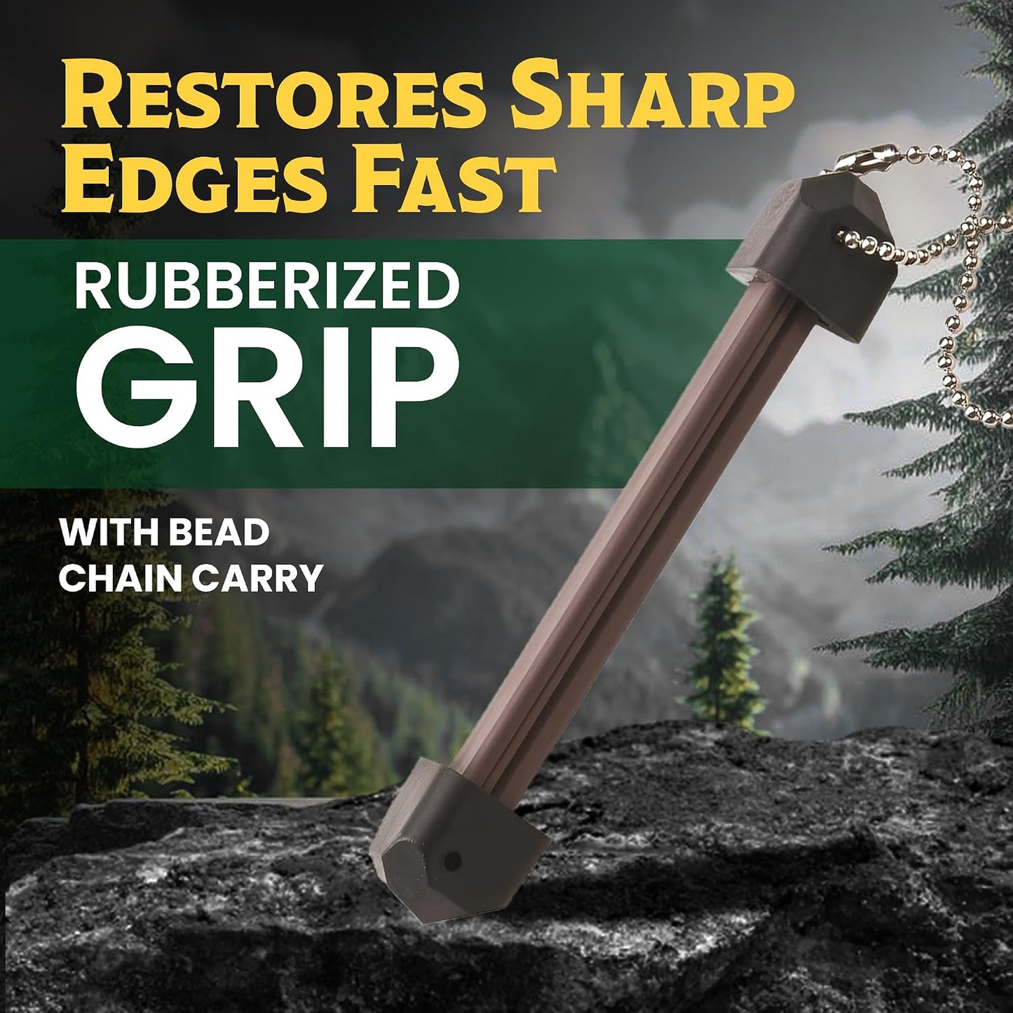 Tri-Seps Diamond Serration Edge & Point Sharpener, 4.38" Handheld Sharpening Rod with Angle Guide, For Serrated and Plain Edge Knives, Scissors, and Pointed Tools, Portable Pocket Design