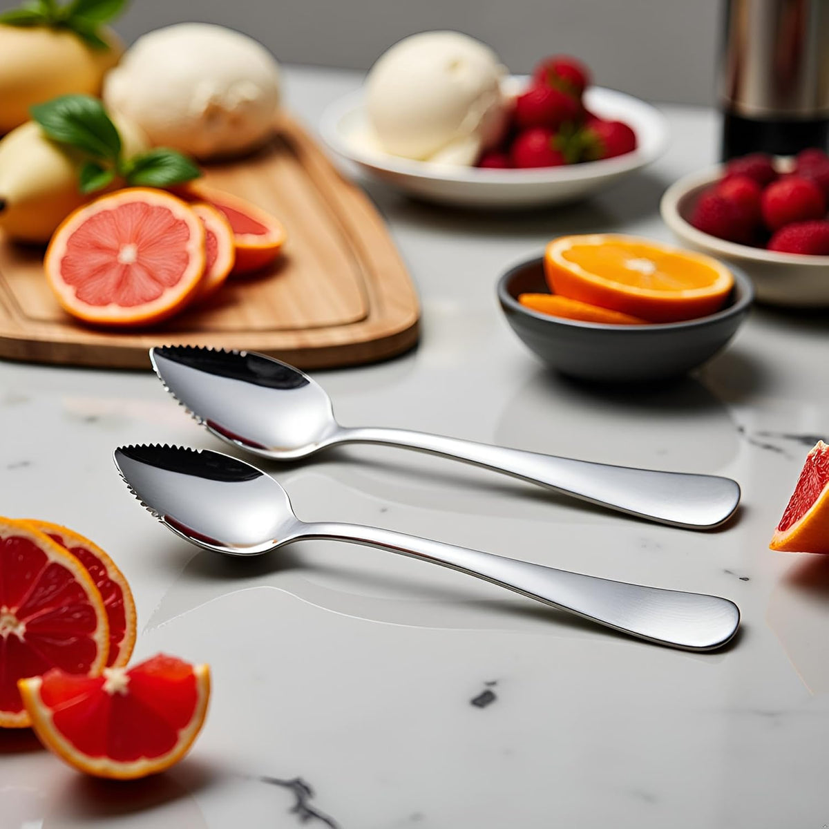 2Pcs Grapefruit Spoon Stainless Steel Fruit Spoon, Dessert Spoons, Serrated Edge Ice Cream Scrape Cut Spoons For Fruit Dessert Cheese Vegetables Kitchen Tool with Non-stick Plating