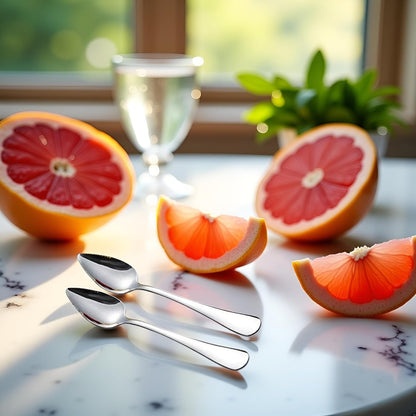2Pcs Grapefruit Spoon Stainless Steel Fruit Spoon, Dessert Spoons, Serrated Edge Ice Cream Scrape Cut Spoons For Fruit Dessert Cheese Vegetables Kitchen Tool with Non-stick Plating