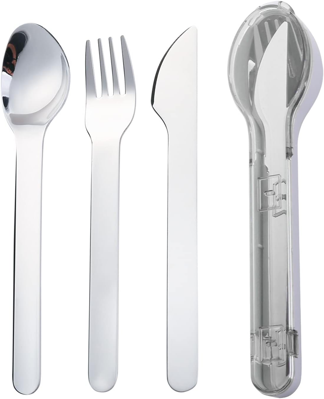 3-Piece Portable Flatware Set Pocket Utensils Set 18/8 Stainless Steel Fork Spoon Knife Set with Case for Lunch Travel Camping School Work Picnics (Grey)