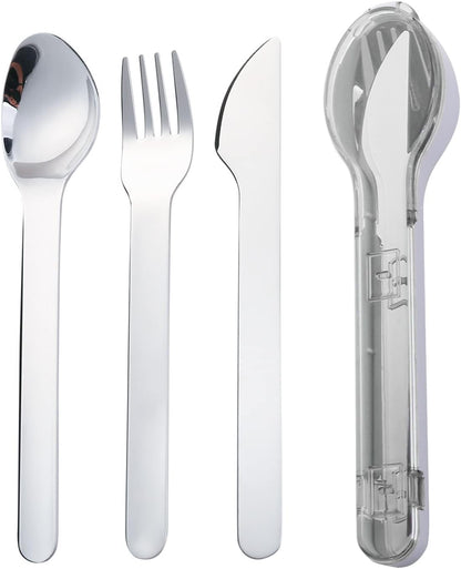 3-Piece Portable Flatware Set Pocket Utensils Set 18/8 Stainless Steel Fork Spoon Knife Set with Case for Lunch Travel Camping School Work Picnics (Grey)