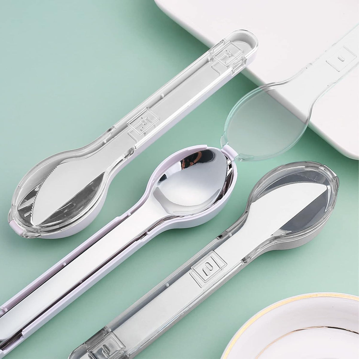 3-Piece Portable Flatware Set Pocket Utensils Set 18/8 Stainless Steel Fork Spoon Knife Set with Case for Lunch Travel Camping School Work Picnics (Grey)