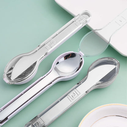 3-Piece Portable Flatware Set Pocket Utensils Set 18/8 Stainless Steel Fork Spoon Knife Set with Case for Lunch Travel Camping School Work Picnics (Grey)