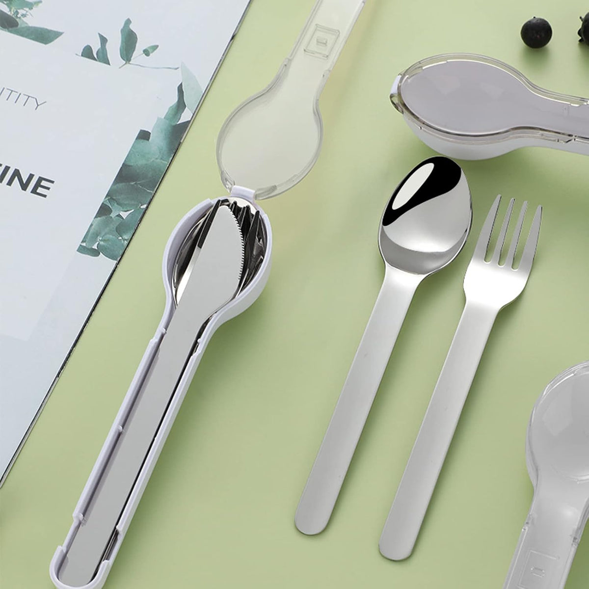 3-Piece Portable Flatware Set Pocket Utensils Set 18/8 Stainless Steel Fork Spoon Knife Set with Case for Lunch Travel Camping School Work Picnics (Grey)