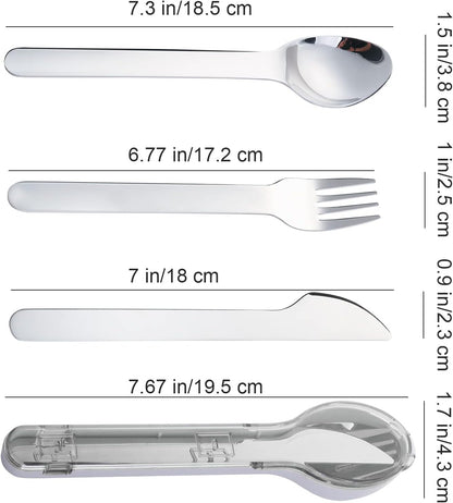 3-Piece Portable Flatware Set Pocket Utensils Set 18/8 Stainless Steel Fork Spoon Knife Set with Case for Lunch Travel Camping School Work Picnics (Grey)