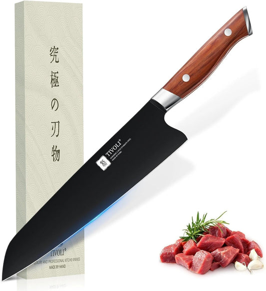 Chef Knife 8 Inch - Cooking Knife Ultra Sharp Deep Cutting Knives | German High Carbon Stainless Steel, Full Tang Ergonomic Wood Handle, Gift Box, Stain Resistant & Easy to Clean, for Cooking