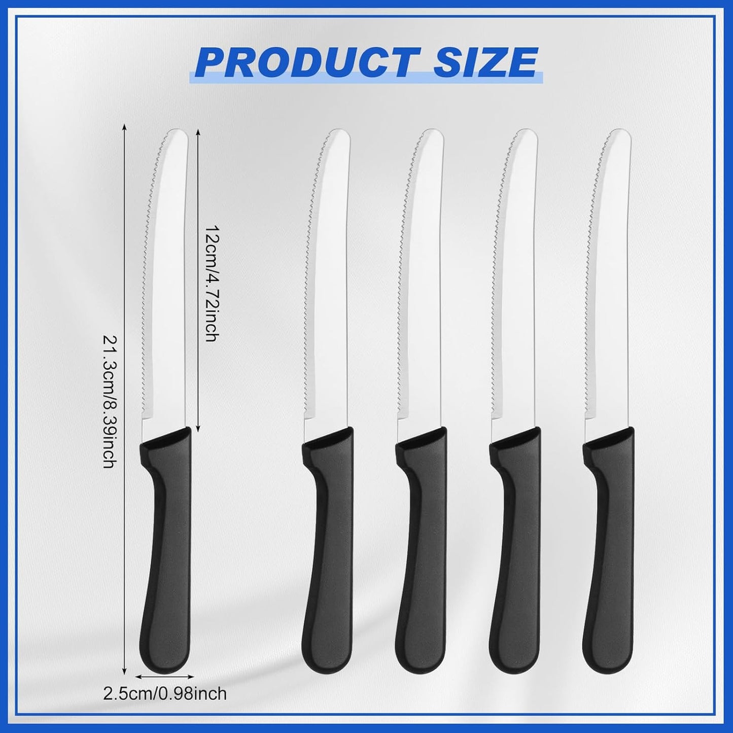 100 Pcs Steak Knives 8.39 Inches Rounded Serrated Steak Blade Knife Stainless Steel Round Tip Knife with Plastic Handle for Kitchen Butter Restaurant (Black)