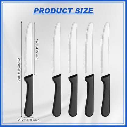 100 Pcs Steak Knives 8.39 Inches Rounded Serrated Steak Blade Knife Stainless Steel Round Tip Knife with Plastic Handle for Kitchen Butter Restaurant (Black)