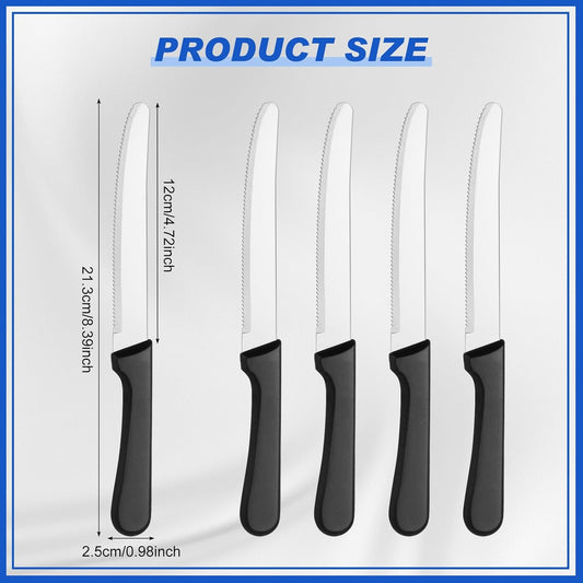 100 Pcs Steak Knives 8.39 Inches Rounded Serrated Steak Blade Knife Stainless Steel Round Tip Knife with Plastic Handle for Kitchen Butter Restaurant (Black)